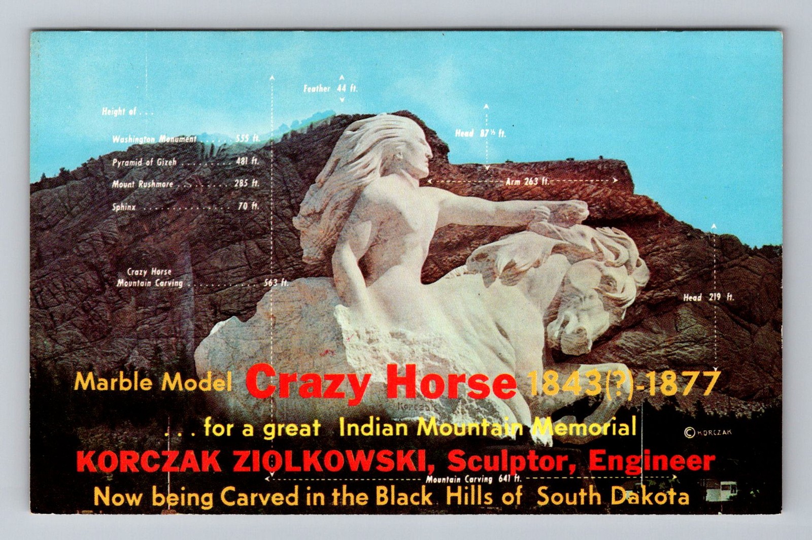 Custer SD-South Dakota, Crazy Horse Memorial, Postal Standard Vintage Postcard