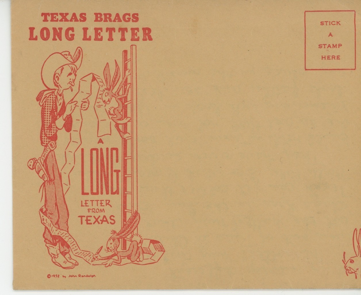 1952 Texas Brags Long Letter Complete w/ Original Envelope Unused John Randolph