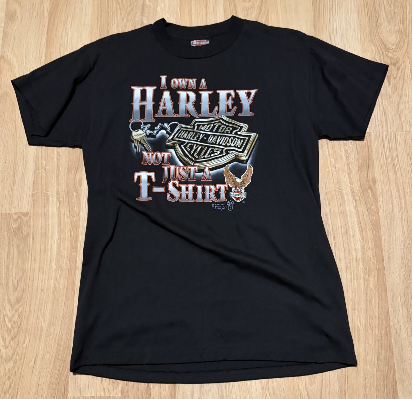 Vtg 1988 Harley-Davidson T-Shirt Mens L 3D Emblem “I Own A Harley” Single Stitch