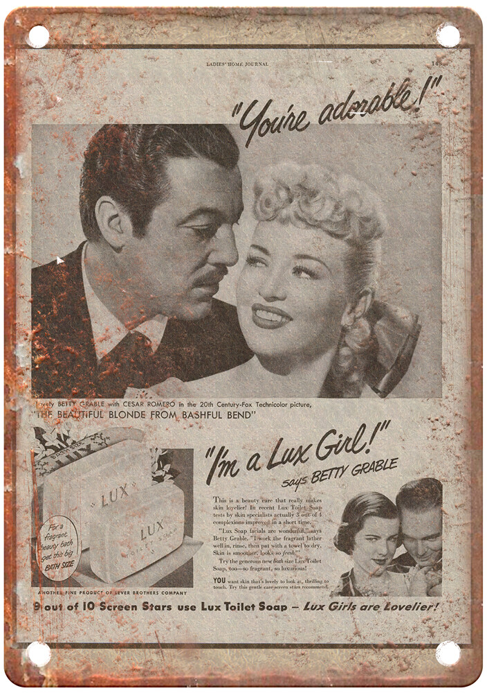 Vintage 1949 LUX Toilet Soap Ad Reproduction Metal Sign ZF518 Vintage 1949 LUX Toilet Soap Ad Reproduction Metal Sign ZF518