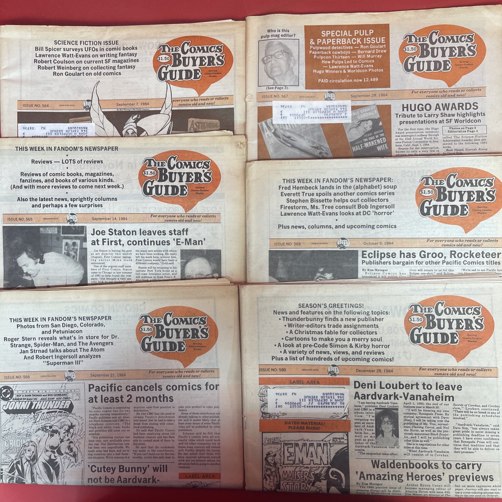 The Comics Buyer’s Guide 1984 Lot of 6 Issues #564-568 & #580 Vintage.  *24