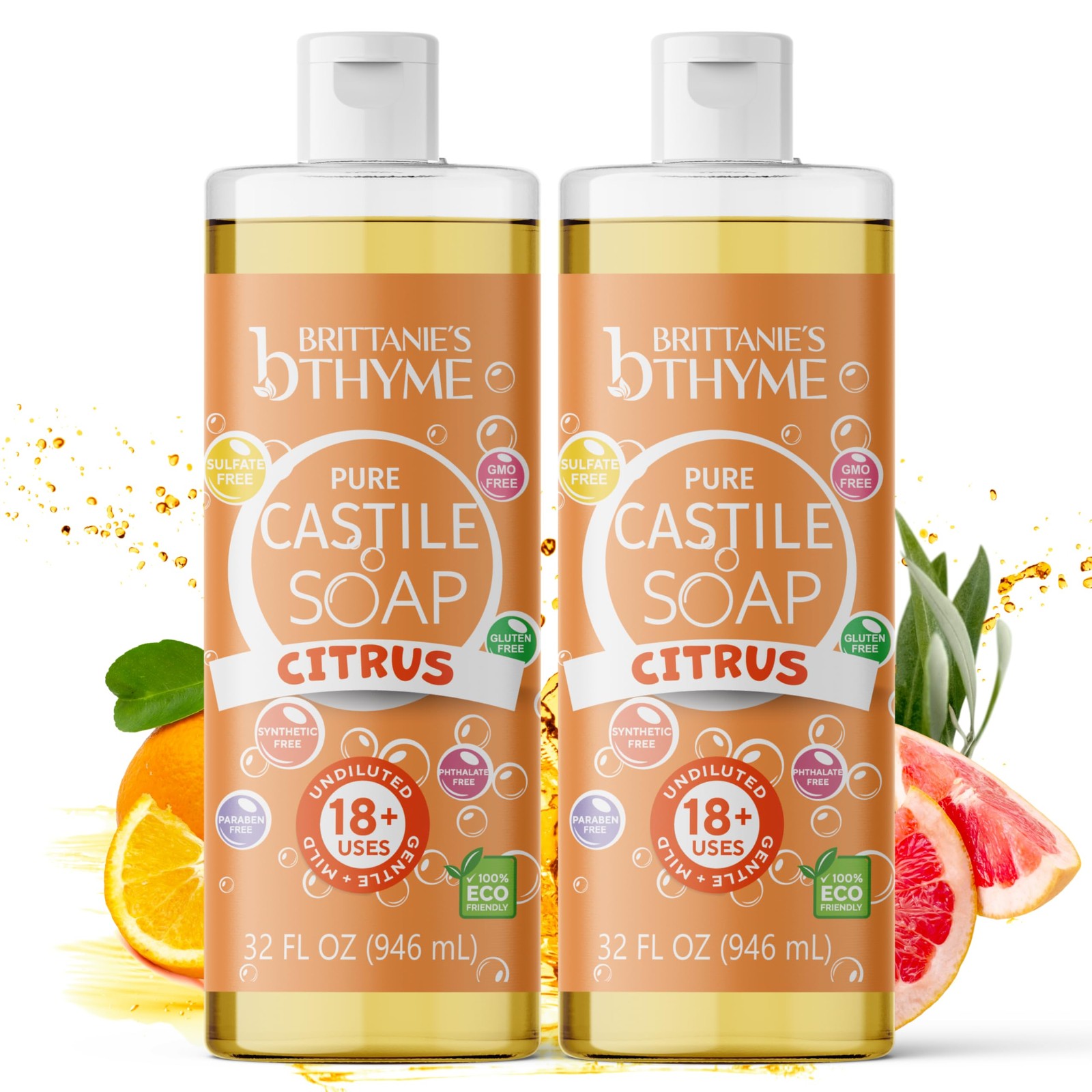 Brittanie's Castile Dish Soap, Citrus, 32 oz, 2 Pack