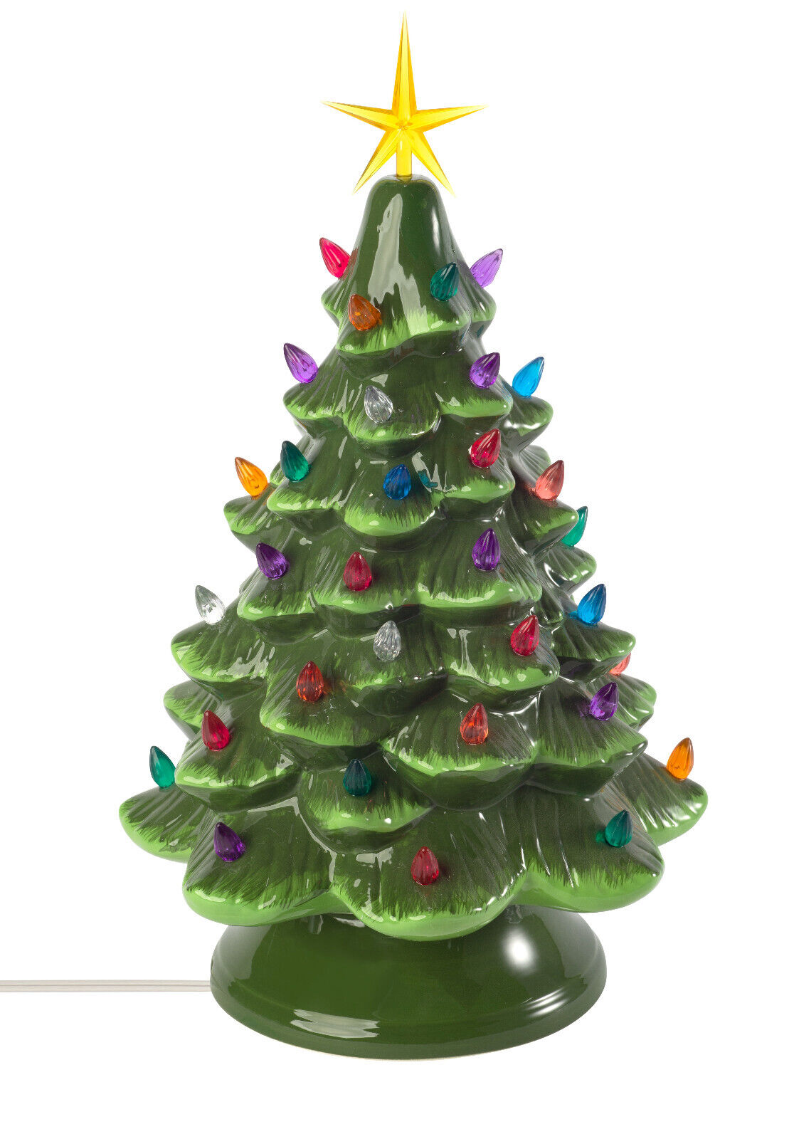 Classic Ceramic Christmas Tree – 15.5” Vintage Green Tree with Multicolor Lights