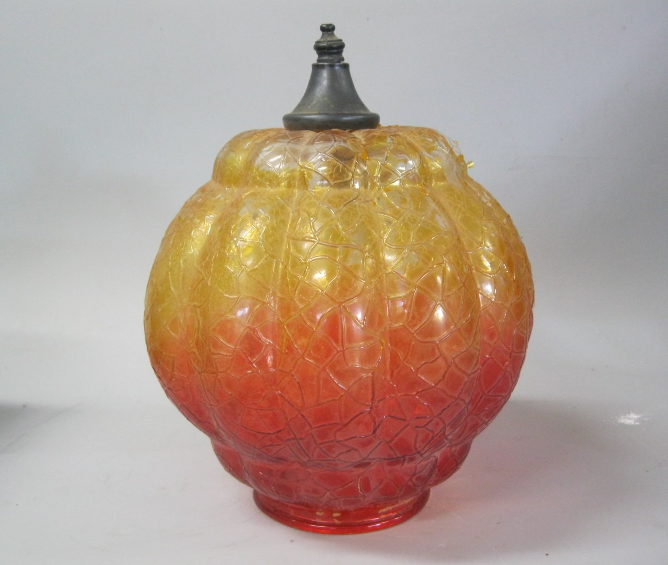Vtg MCM Amberina Crackle Glass Ball Globe Lamp Shade Light Cover 3 7/8\