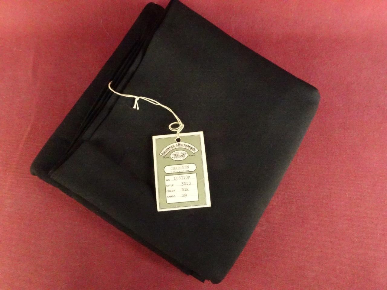 Antique 1923 Forstmann & Huffmann Black Charmeen Worsted Wool Fabric 2.8 Yards