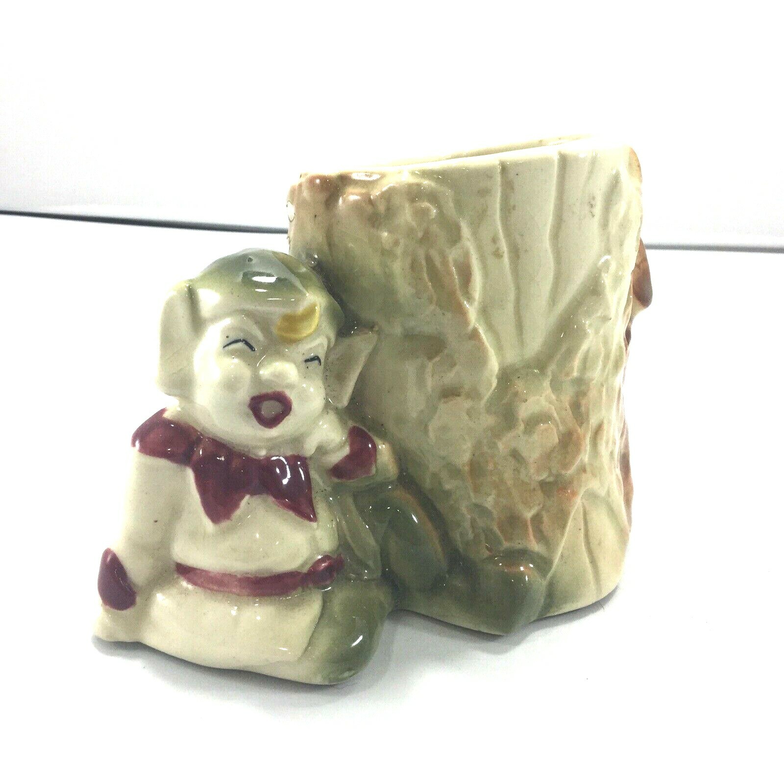 Vintage Pixie Planter Tree Stump Elf Marked C Royal Copley, Shawnee?