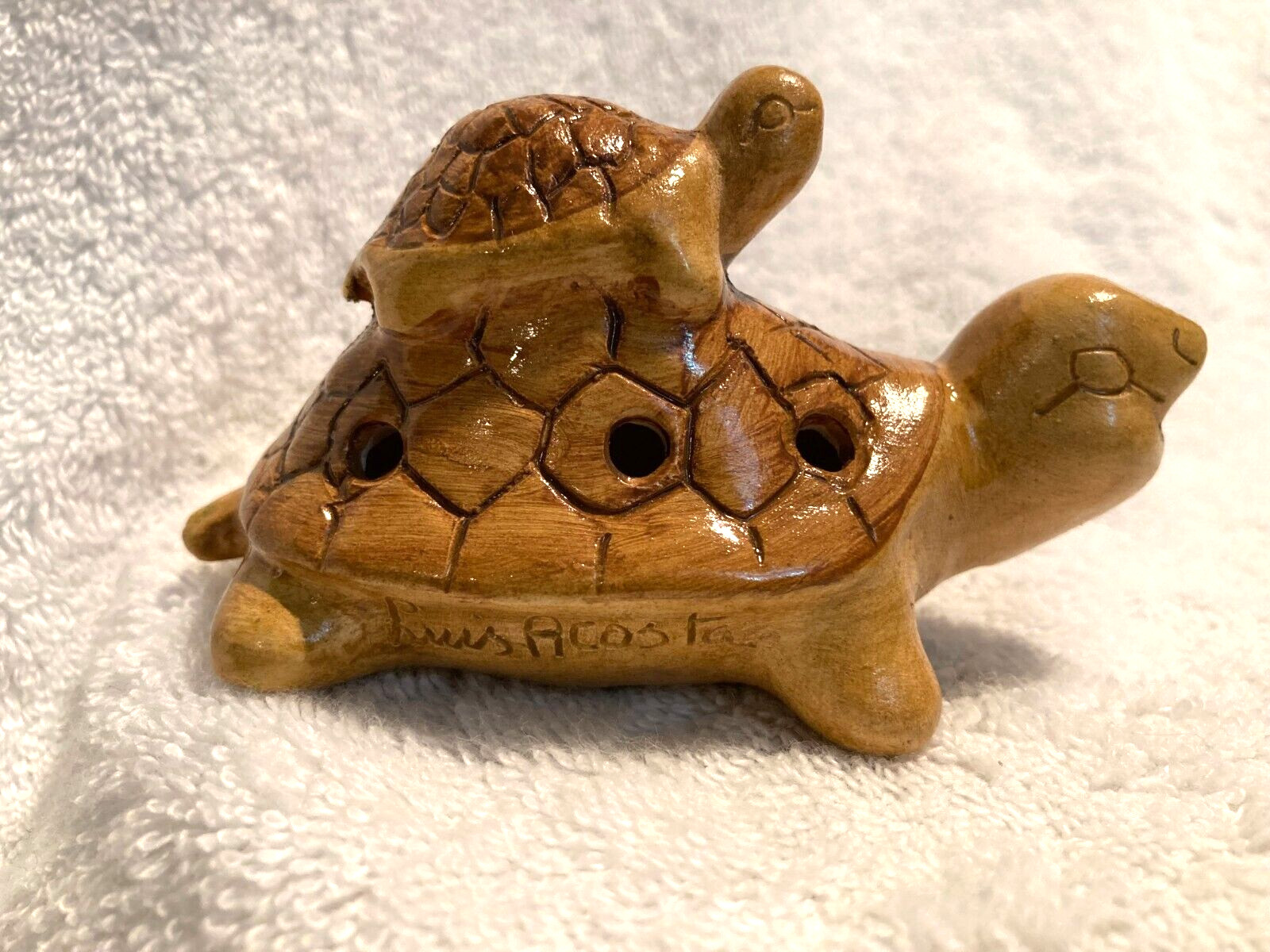 Lt Brown Pottery Turtle Figurine Whistle 2 1/2\