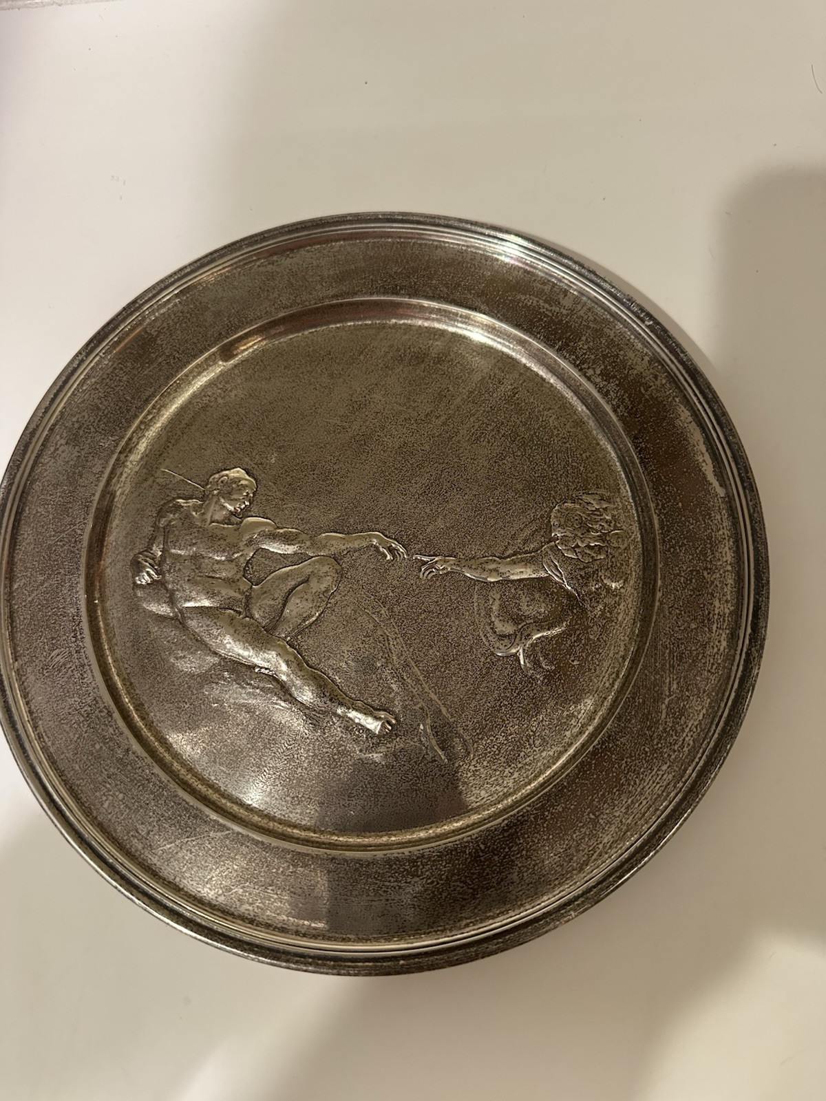 RARE 1970\'s Danbury Mint Sterling Creation of Adam Repousse Plate 9\