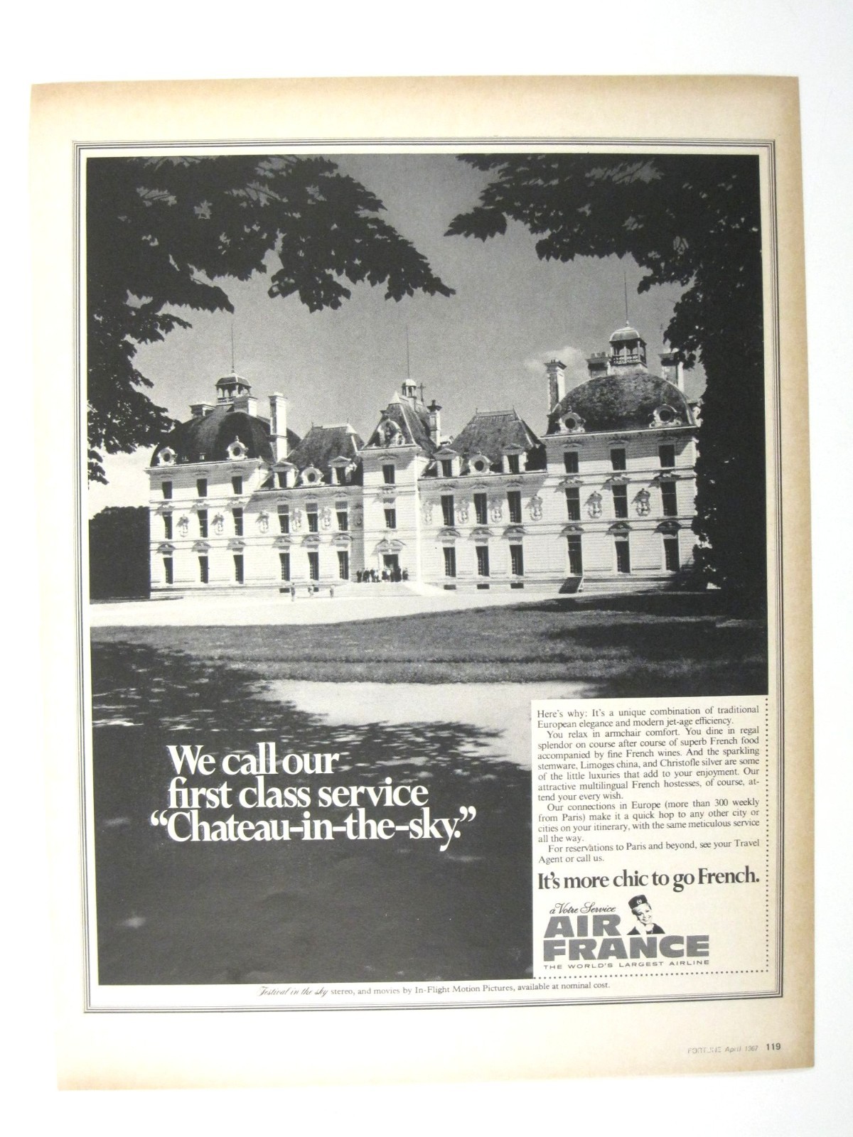 Air France Vintage 1969 Ad Chateau-In-The-Sky First Class Service Travel AD