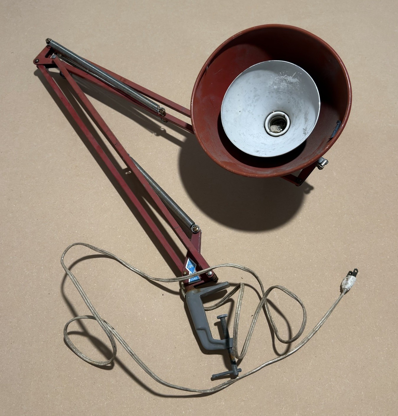 LUXO L-1S Red Architect Desk Lamp Adjustable Clamp Working Vintage AS IS