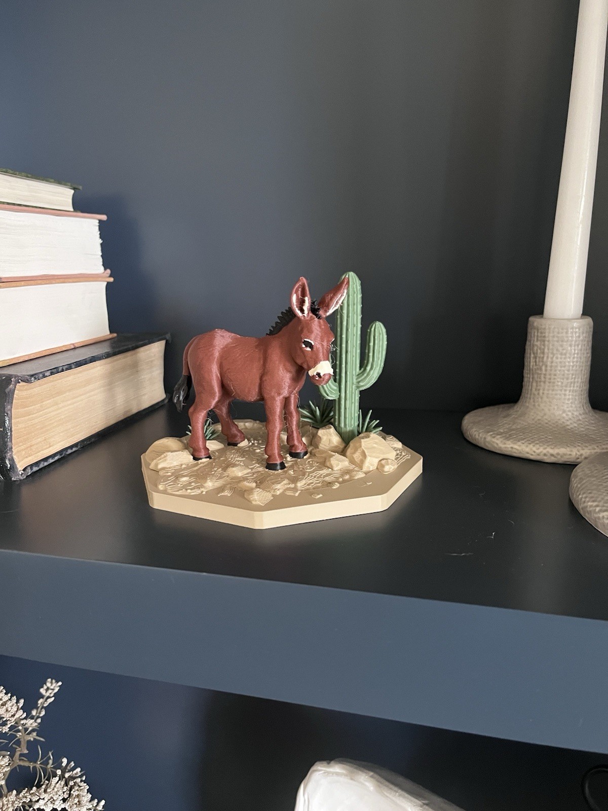 Burro Donkey & Saguaro Cactus Figurine Southwest Desert Decor 3D Printed