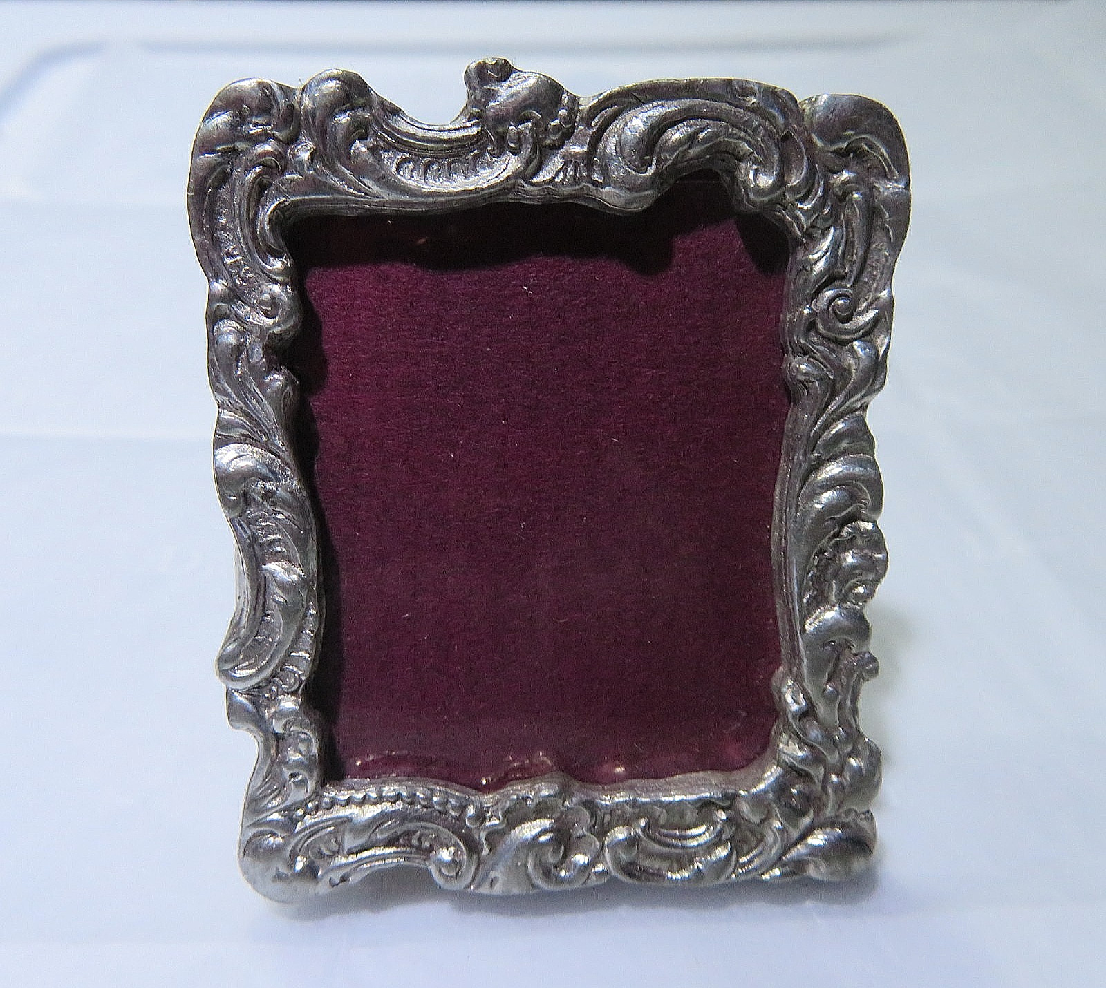 Pewter Embossed Elias Style Photo Picture Frame 1.5” x 1.25” Antique Easel