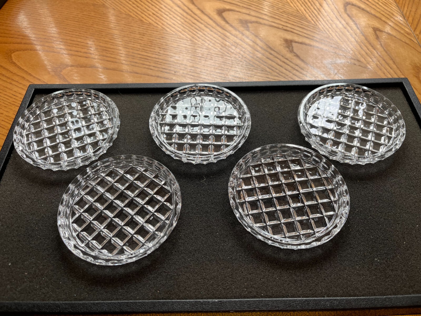 SET OF FIVE LEAD CRYSTAL WAFFLE PATTERN 3 1/2\