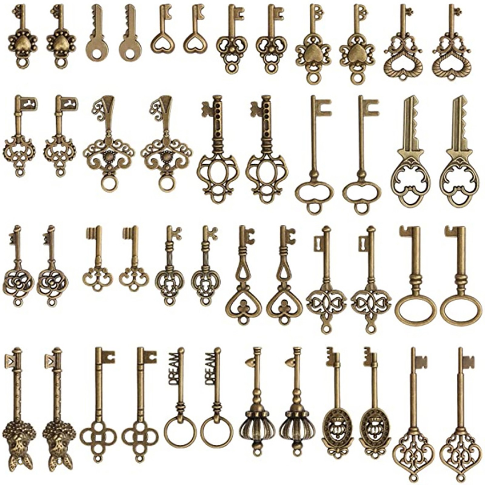 46Pack Old Vintage Antique Skeleton Keys Lot Large Small Necklace Pendant Bronze