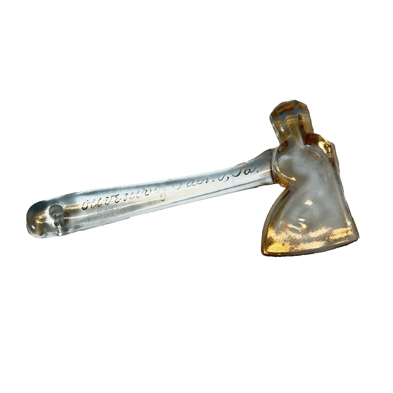 PALM PA Antique DEPRESSION VICTORIAN GOLD Glass Souvenir RARE TRINKET AXE