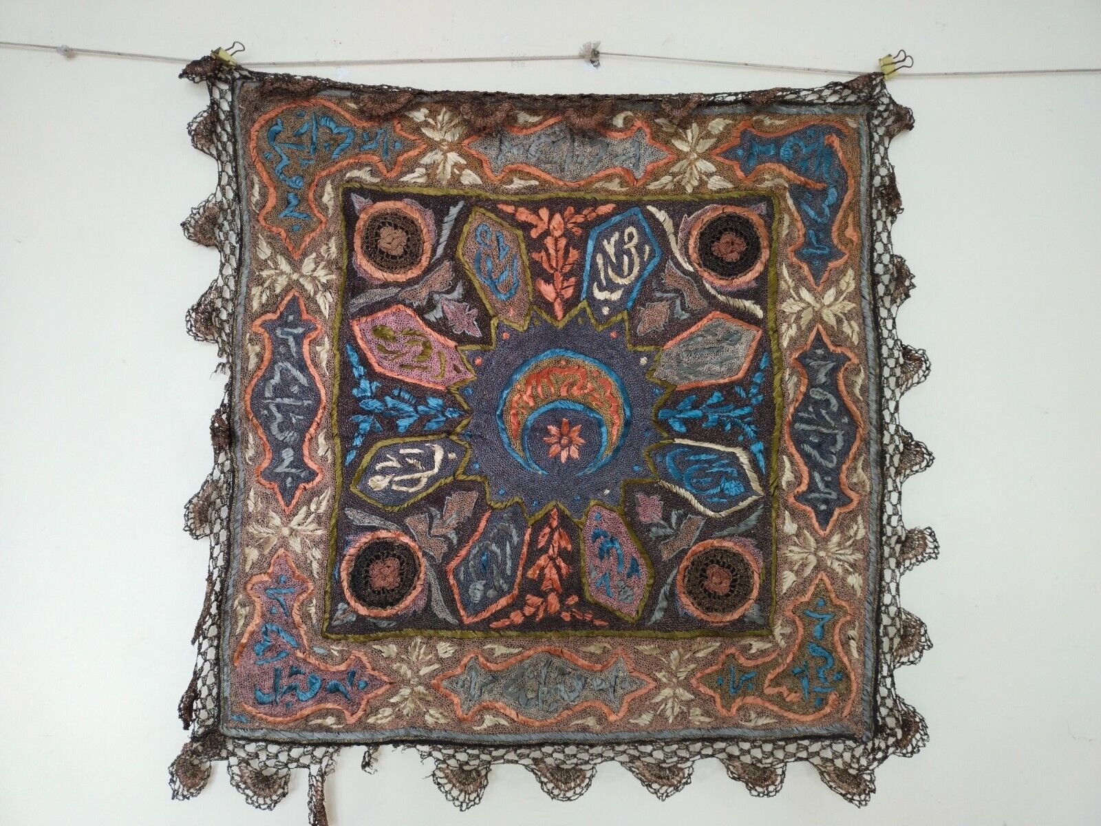 Antique beautiful ottoman Turkish silk and metallic embroidery textile item607