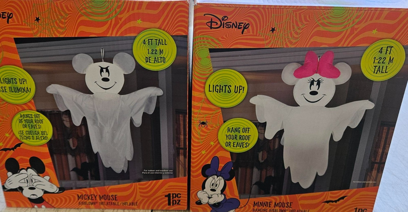 Gemmy 4ft Tall Disney\'s Mickey and Minnie Hanging Ghost Couple Halloween Inflate