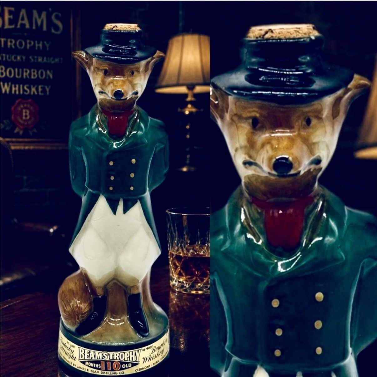 Vtg.1965 Jim Beam Huntsman Gentleman Fox Ceramic Decanter Green Jacket ~READ* Vtg.1965 Jim Beam Huntsman Gentleman Fox Ceramic Decanter Green Jacket ~READ*