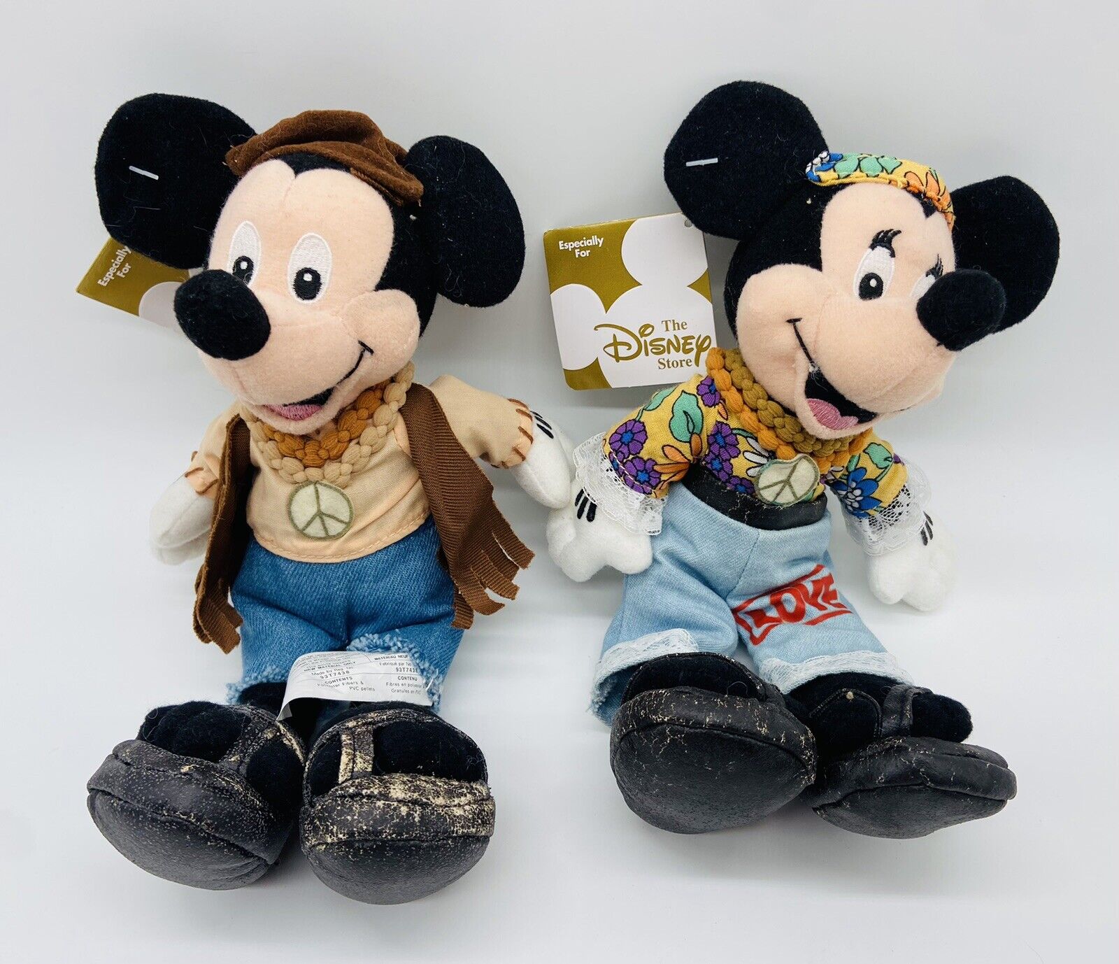 *VTG* The Disney Store Mickey & Minnie Mouse Hippie Beanie Bag Plush *TAGS*