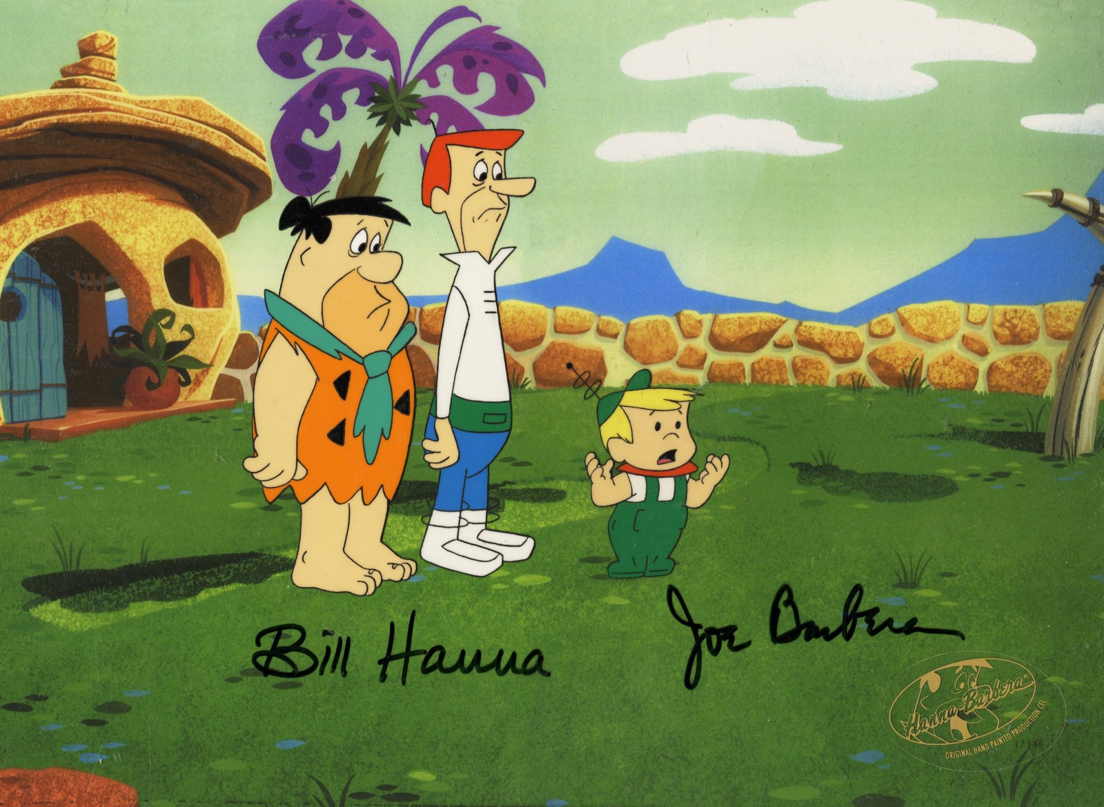 Flintstones-Fred/George/Elroy-Original Cel-Jetson's Meet Flintstones Signed 2x's