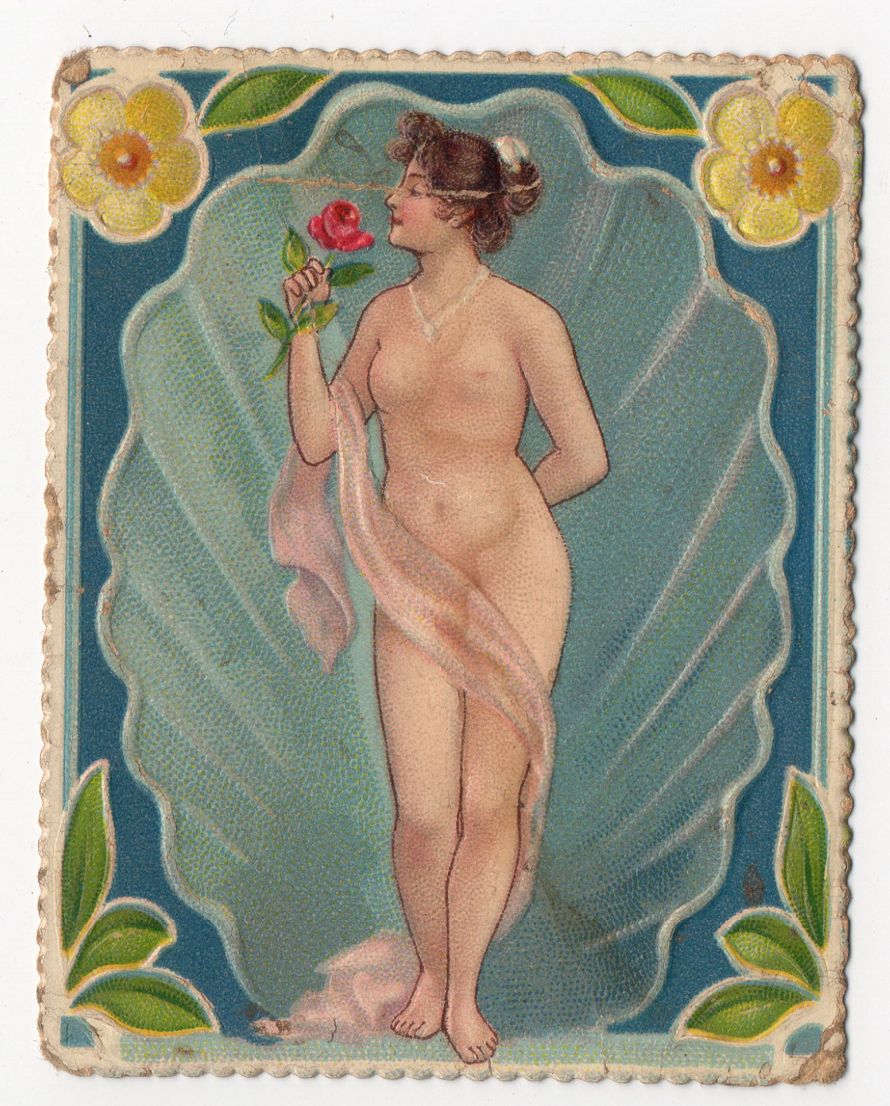 Antique Monterrey Cigarettes Trade Card Embossed Die-Cut Chromolithograph Nude