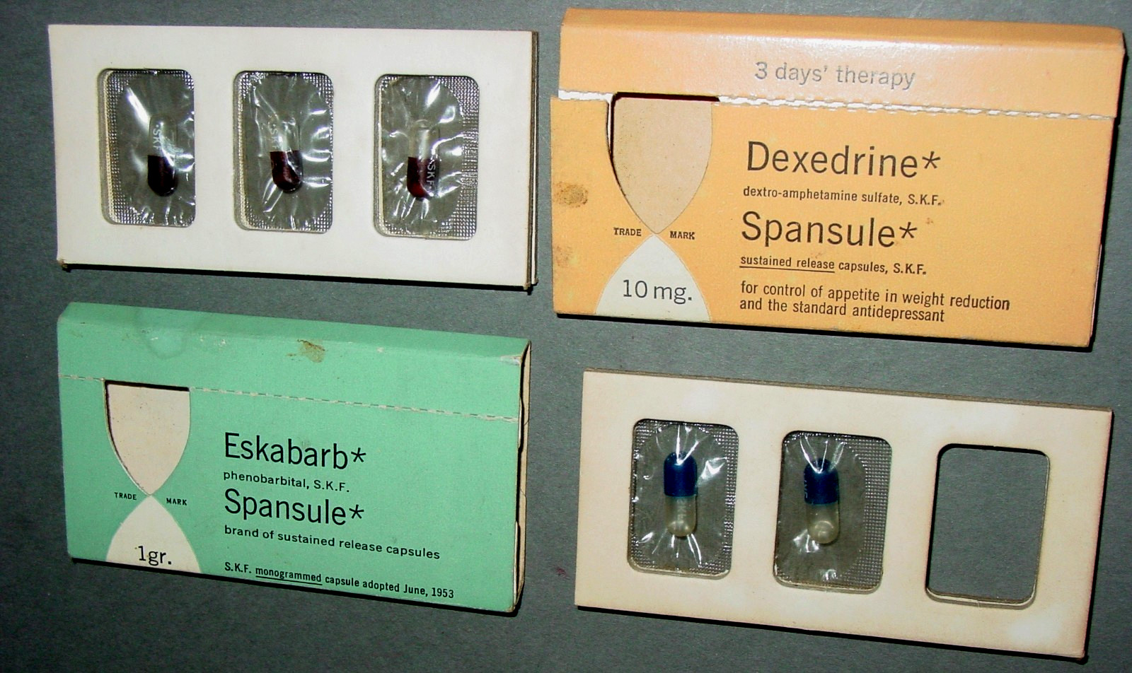 DEXEDRINE Dextro Amphetamine Sulfate Spansule Pharmacy Doctor Dose S.K.F. *EMPTY