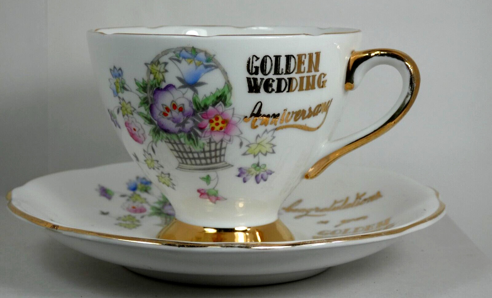 Royal Ardalt Bone China England Golden Wedding Anniversary Teacup/Saucer Set