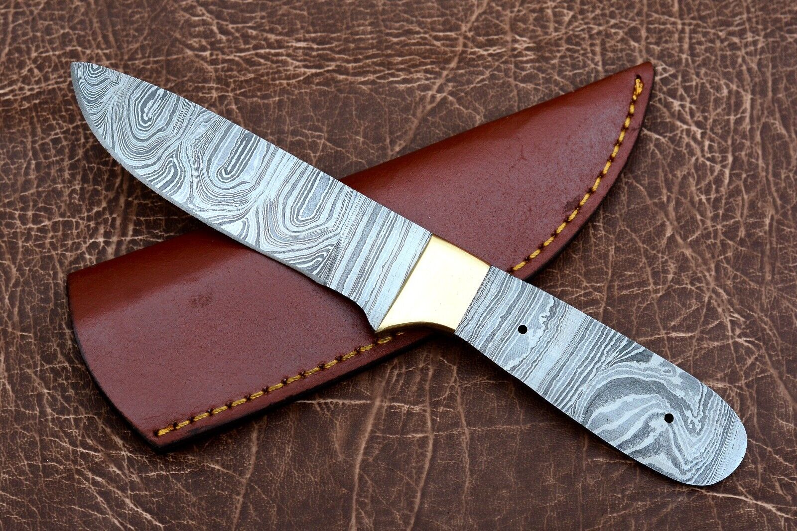 SHARD™ CUSTOM HAND FORGED Damascus Steel BRASS BOLSTER BLANK Blade Knife+SHEATH