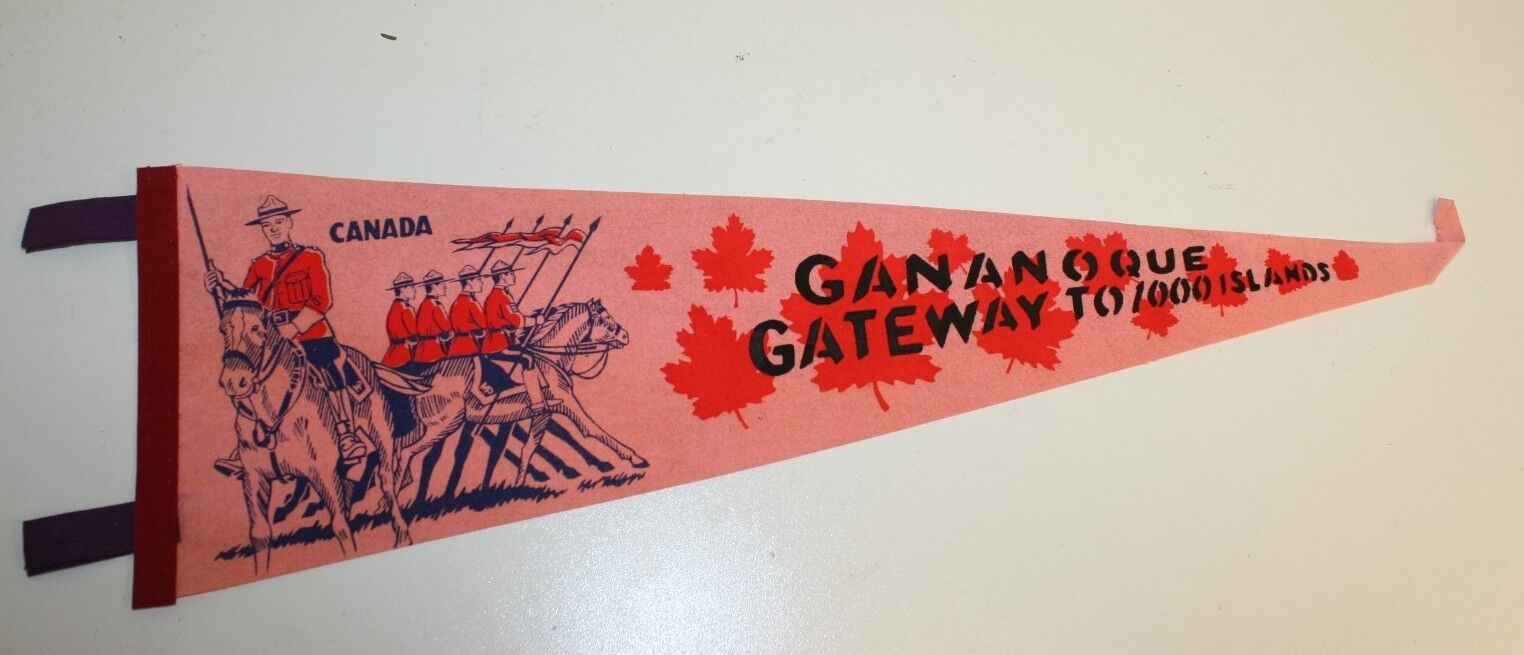 Vintage 1960s Cananoque Gateway to Thousand Islands Canada Pennant Flag Rare