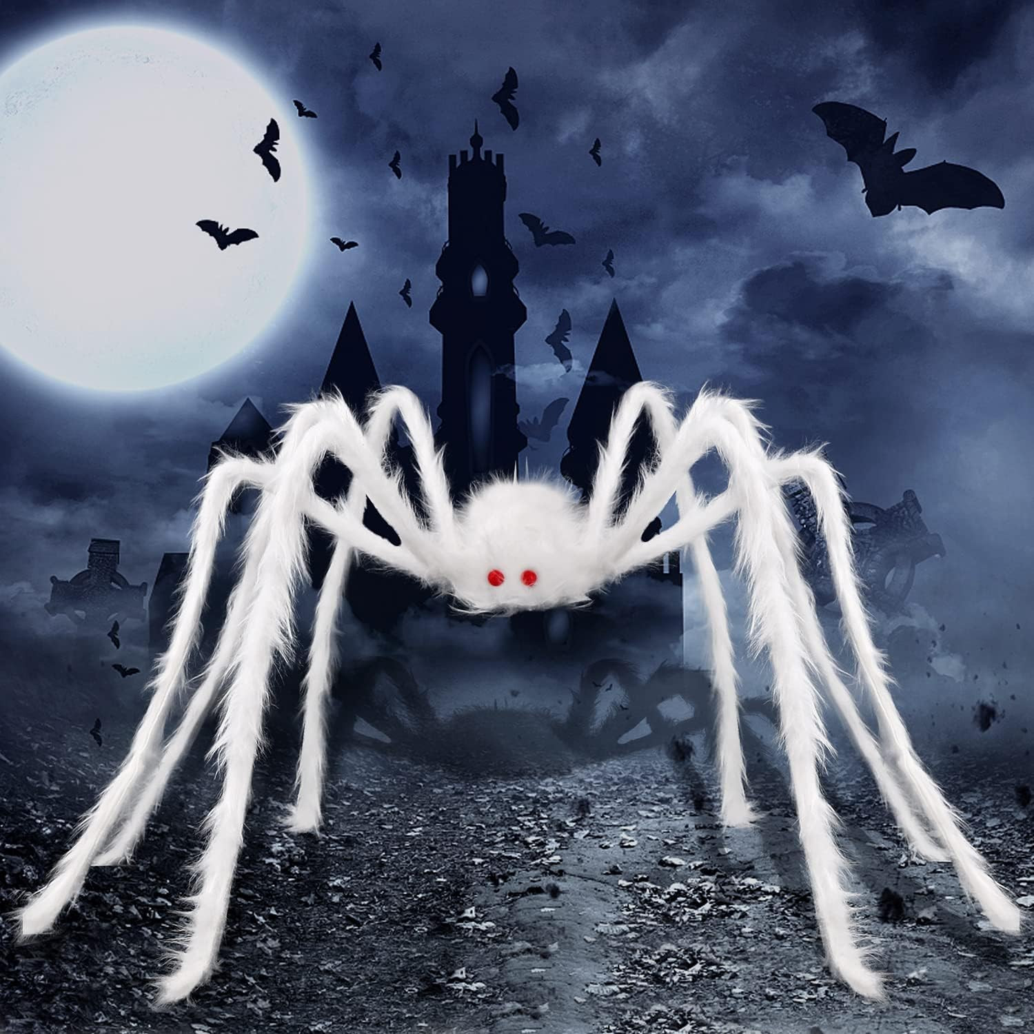 Giant Halloween Hairy Spider White 59\