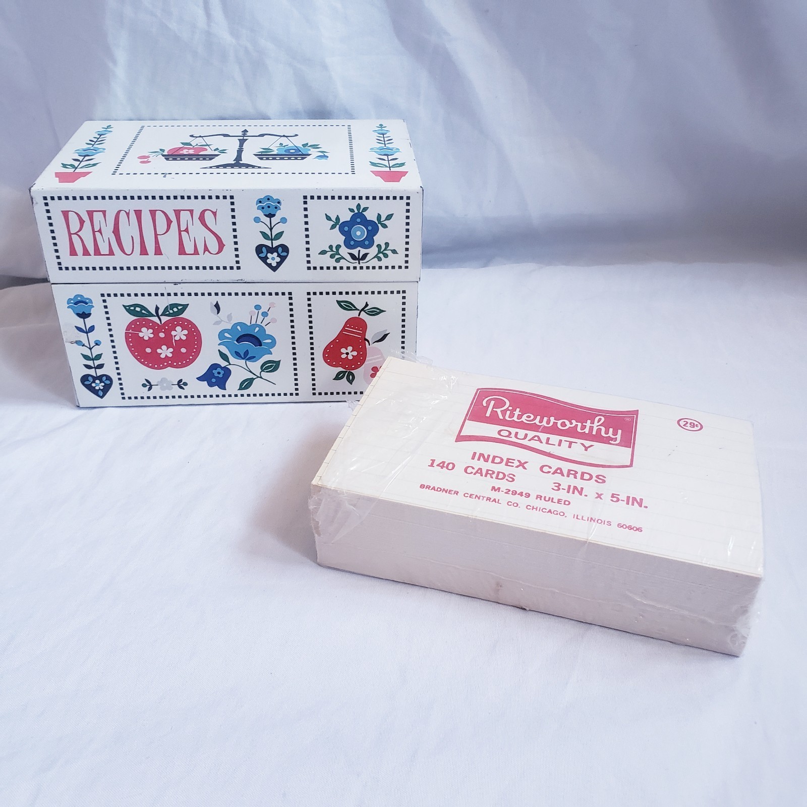 Vintage Fruit Floral Metal Tin  Recipe Box Calico Kitchen Stylecraft