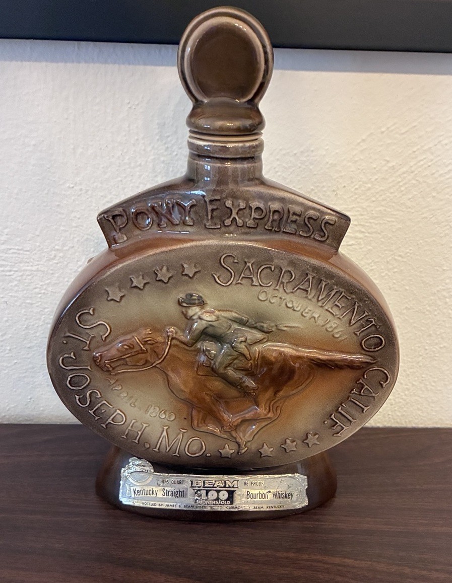 VTG 1968 Jim Beam Pony Express Decanter Regal China Empty Bottle Stopper Stuck