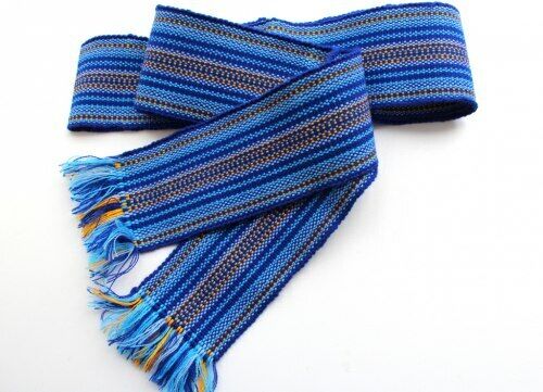 Ukrainian Krayka, Traditional Woven Belt, Thick, Blue 200 cm