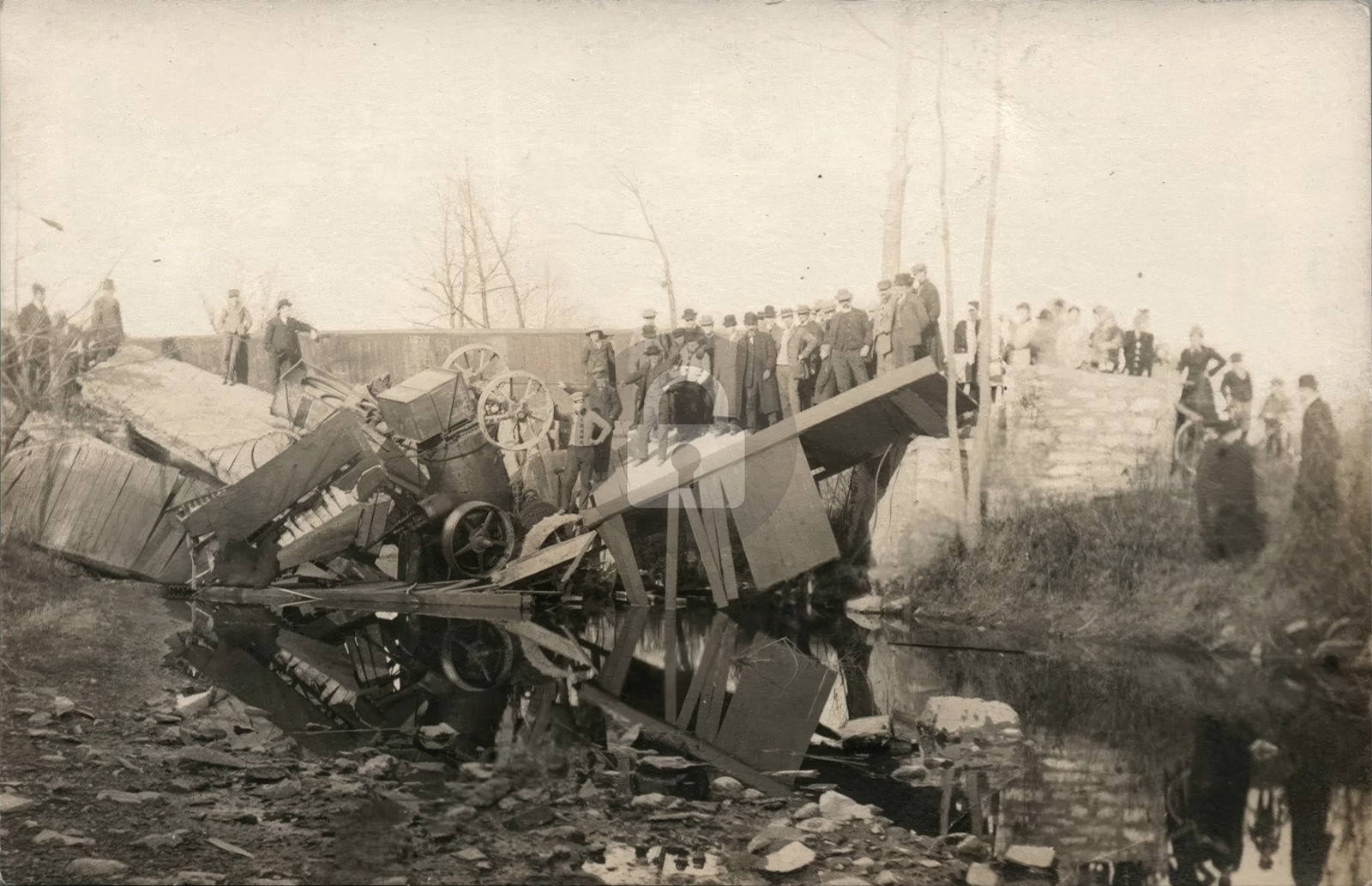 Gas? Steam Tractor Engine Fell Through Bridge RPPC Photo Postcard COPY