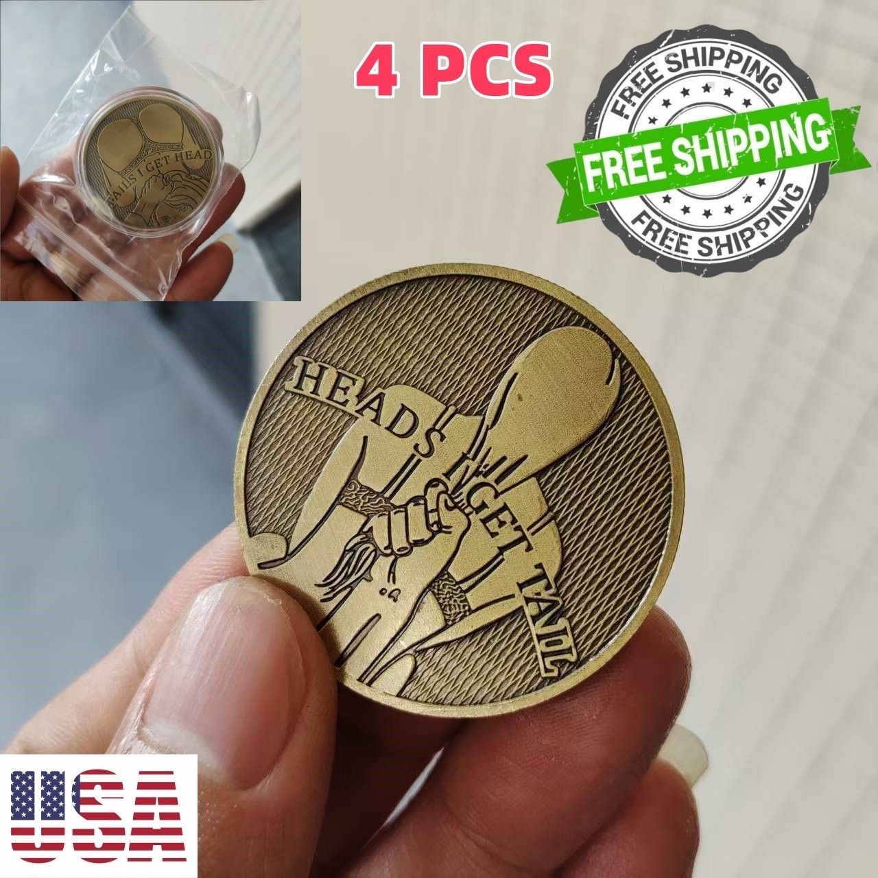 4 PCS Sexy Lady Challenge Coin - Playful Heads/Tails Novelty Coin