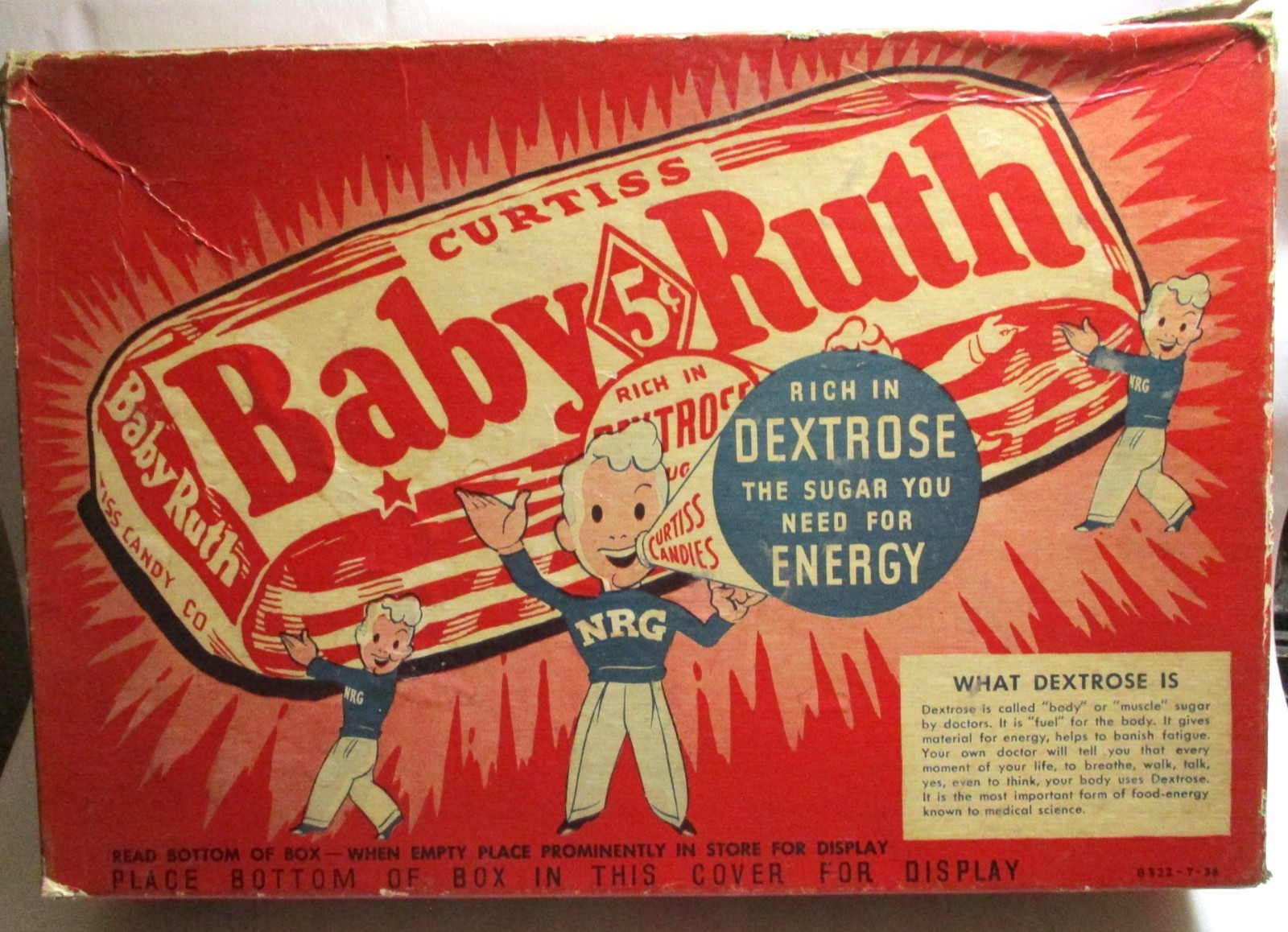 ANTIQUE VINTAGE 1936 BABY RUTH CANDY BAR 5CENT DISPLAY BOX CURTIS ADVERTISING