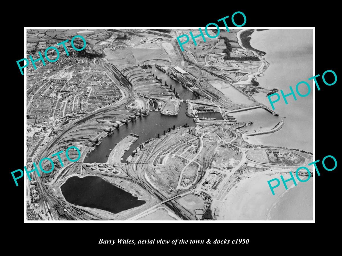 Barry Wales Aerial View Of The Town & Docks c1950 2 Old Large Historic Photo