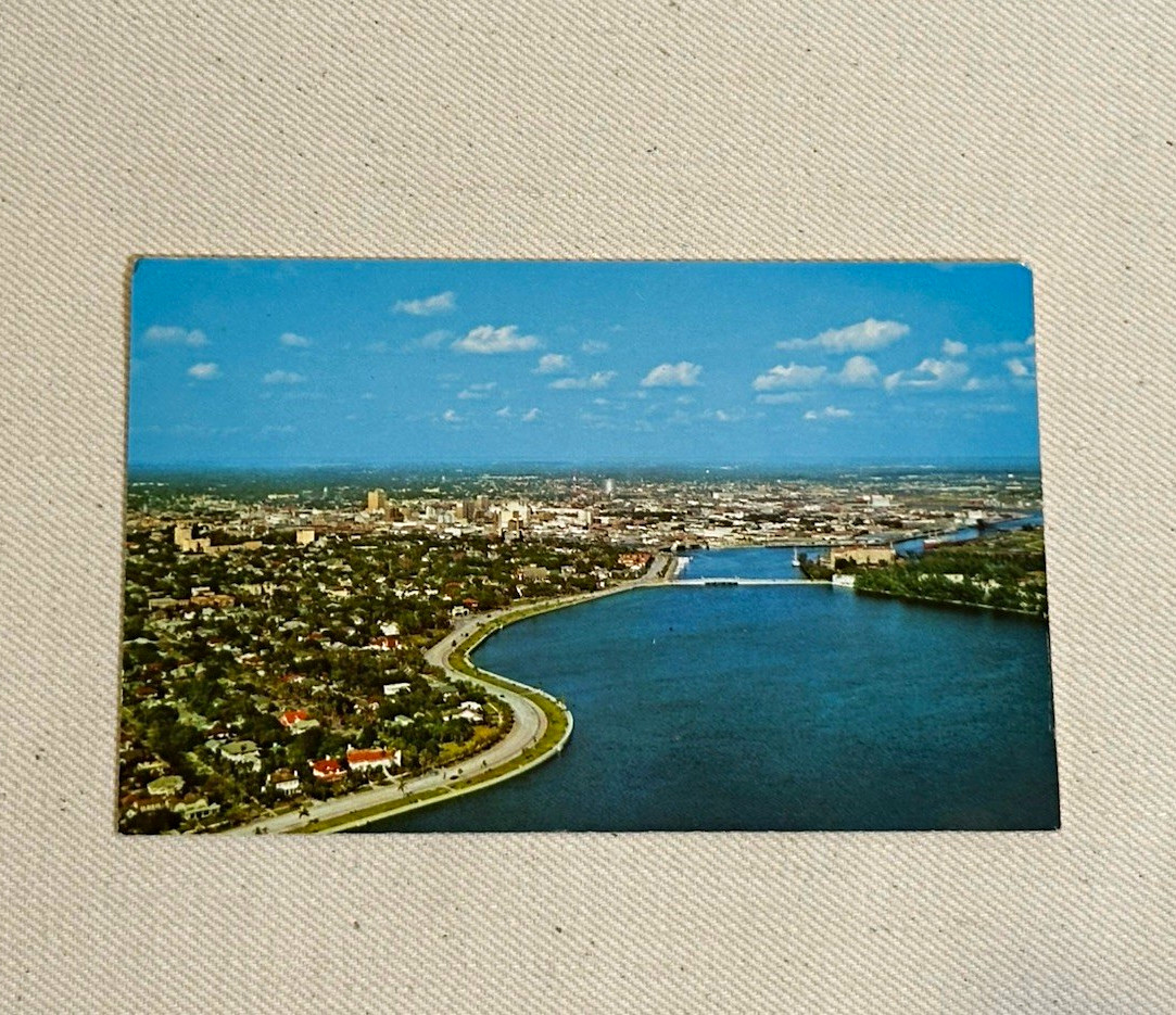 Aerial View Bayshore Blvd & Davis Islands Tampa Florida Vintage Postcard