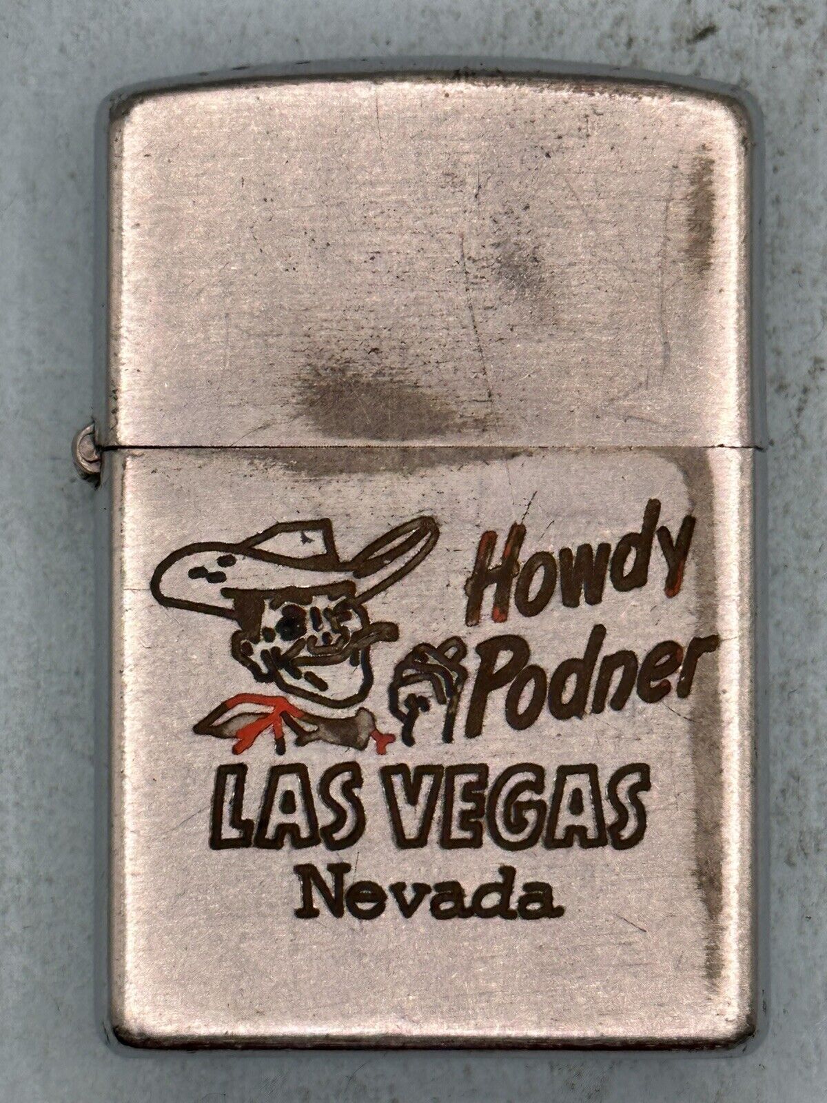 Vintage 1950-1957 Howdy Podner Las Vegas Nevada Chrome Zippo Lighter