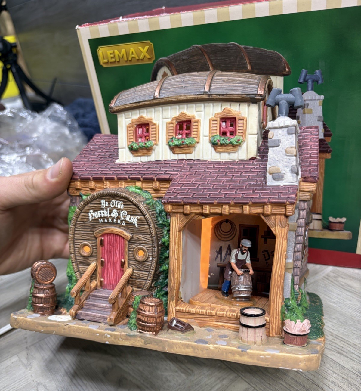 Lemax Ye Olde Barrel & Cask Makers Christmas Light Up Decoration Winter Bourbon