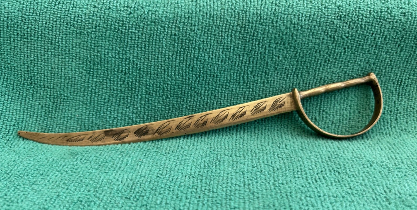 Vintage Solid Brass Scimitar Sword Letter Opener Hand Etched Cutlass Knife 7In