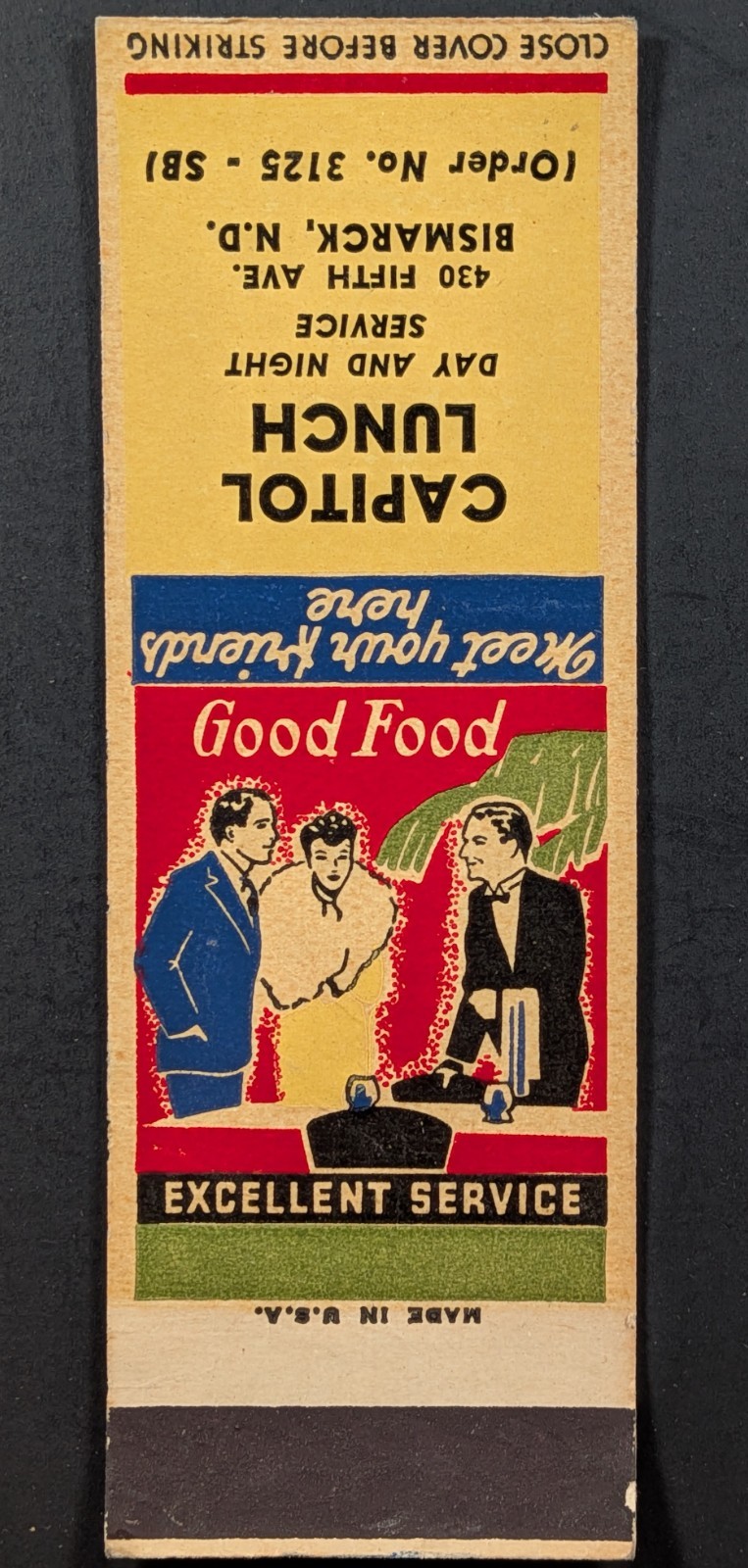 Vintage Capitol Lunch Bismarck North Dakota Matchbook Cover