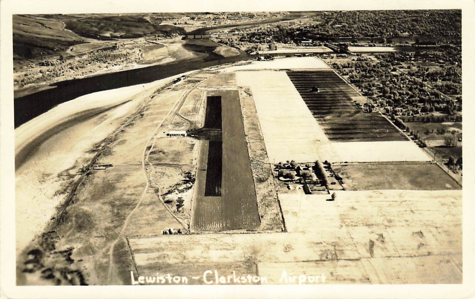 Lewiston Clarkston Airport Aerial View RPPC Postcard Washington Idaho 1940s