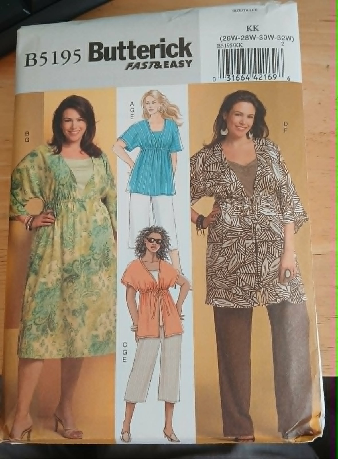 Butterick  5195, Top Dress Tunic Pants, Sizes  26W-32W, UNCUT,  