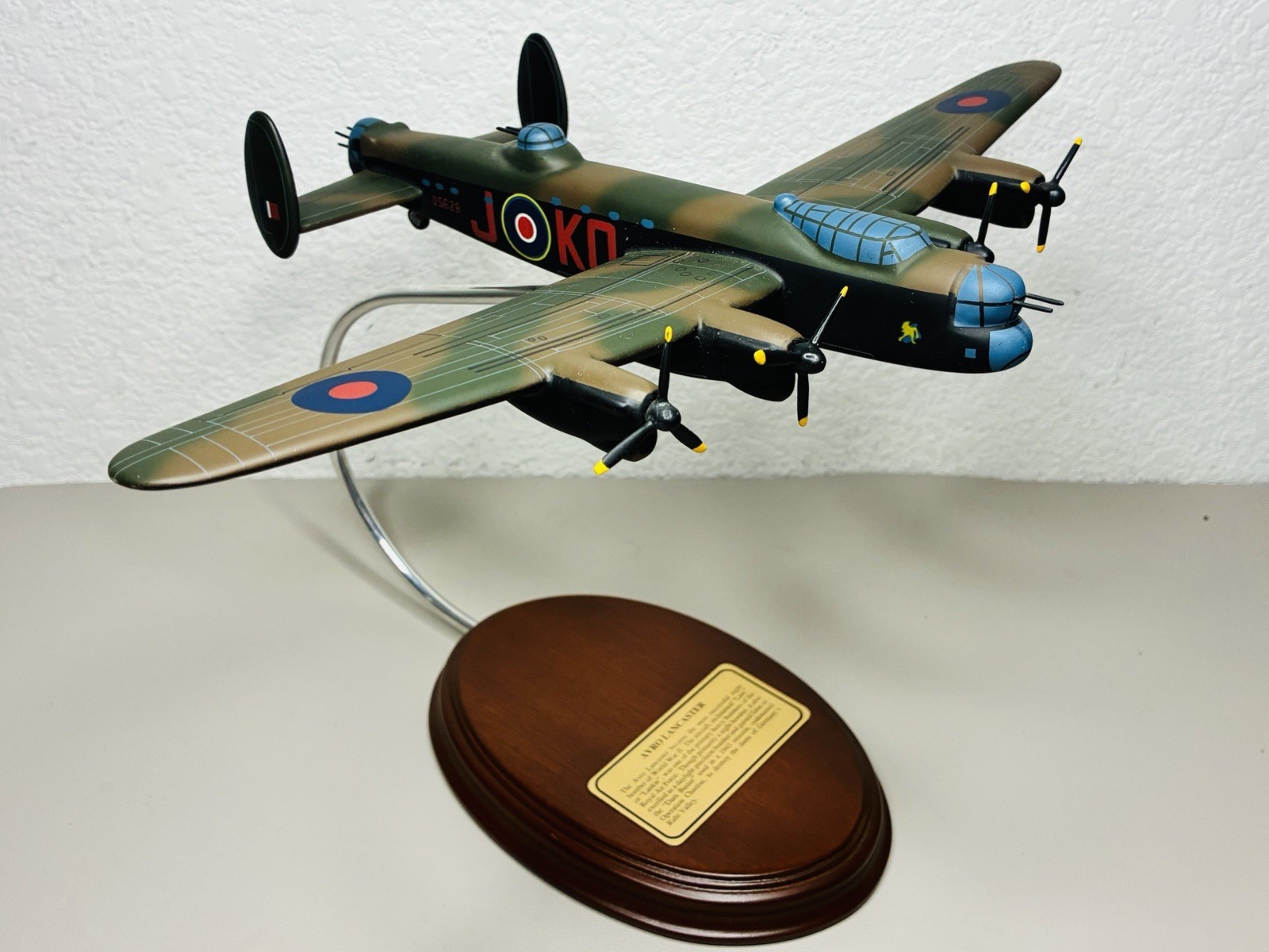 Avro Lancaster WWII RAF Bomber Display Model Airplane Wood Stand 