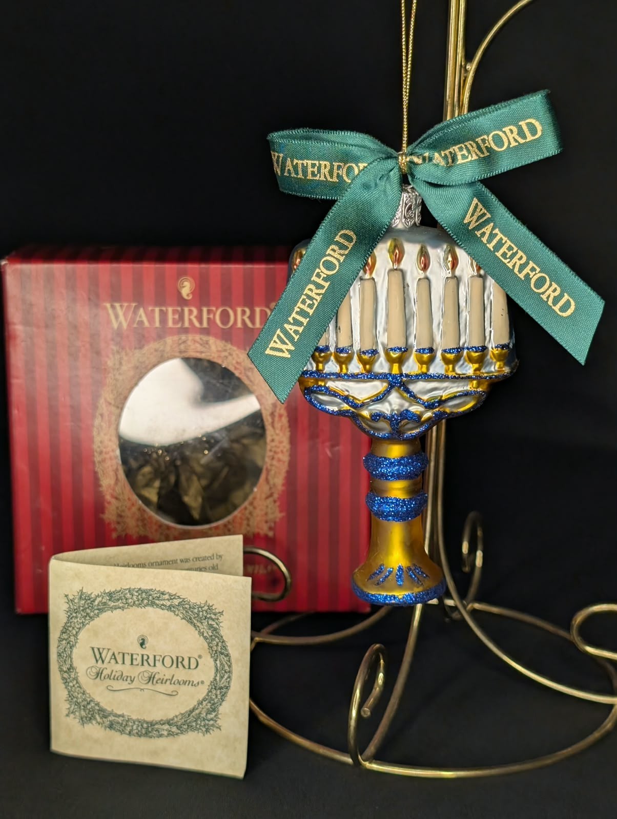 Vintage Waterford Holiday Heirlooms Menorah Hanukkah Glass Ornament 4.5\ Vintage Waterford Holiday Heirlooms Menorah Hanukkah Glass Ornament 4.5\