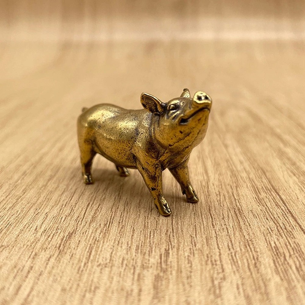 Vintage Brass Pig Figurine Mini Pig Statue Animal Desk Ornament Lucky Gift New