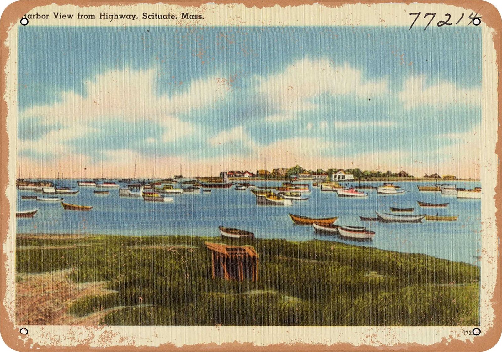 Metal Sign - Massachusetts Postcard - Harbor view from highway, Scituate, Mass.