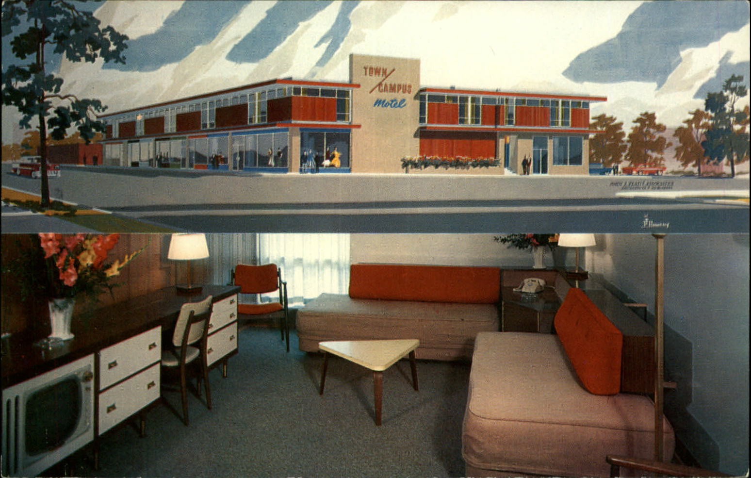 Town Campus Motel Madison Wisconsin ~ mid century modern architect rendering