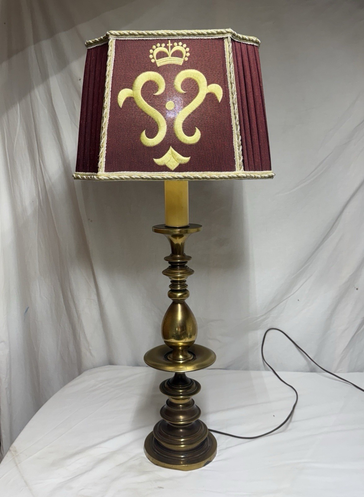 Vtg MCM 3-Way Stiffel? Brass Table Lamp 34.5”x 16” X 12 Heavy 16 Lbs Oversized